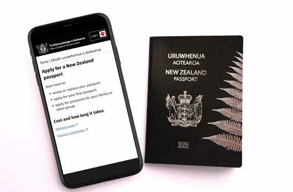 Urewhenua Aotearoa, New Zealand Passport and the Passport application website displayed on a hand-held device