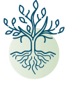 Icon showing a tree with leaves and roots